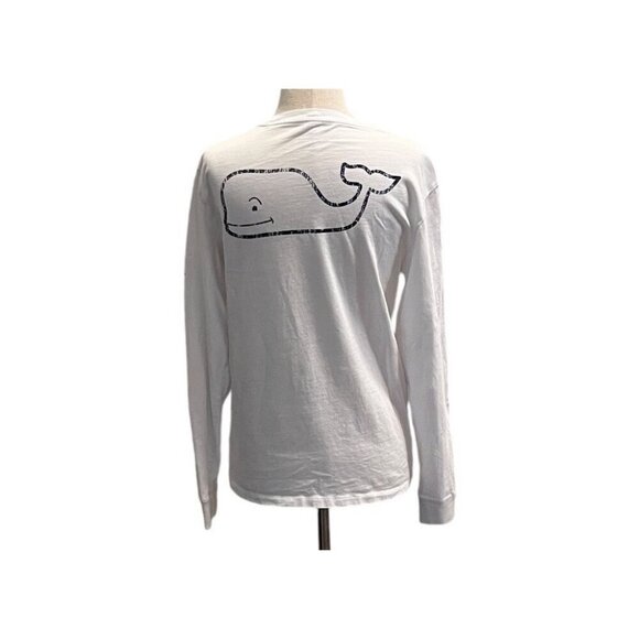 Vineyard Vines White Blue Long Sleeve Pocket Crew Tee Large 100% Cotton Womens - Picture 3 of 8